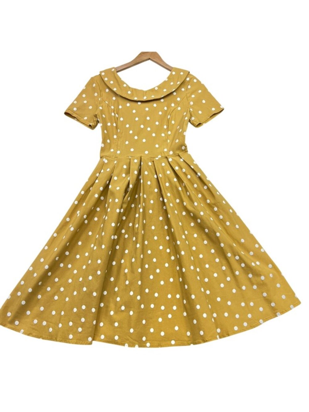 Vintage Gown Town Womens Pleated Fit & Flare A-Line Polka Dots Party Dress Small